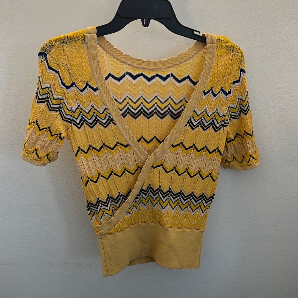Sandro Yellow and Blue Chevron Knit Top